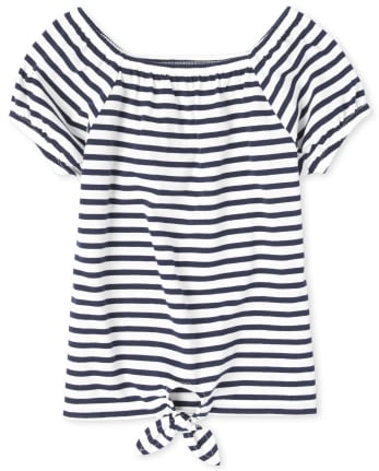 Girls Striped Tie Front Top