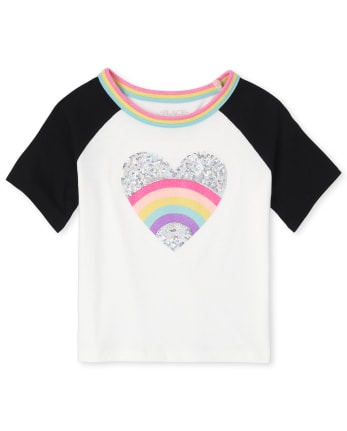 Girls Active Glitter Rainbow Heart Raglan Top