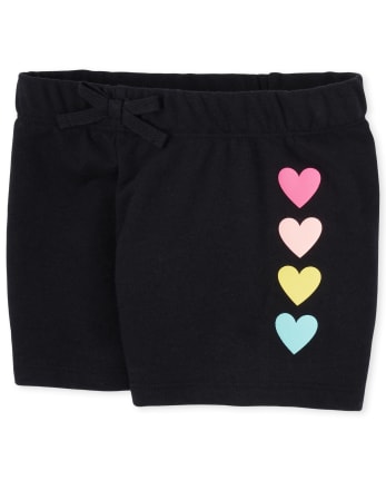 Girls Active Rainbow Heart Side Stripe Knit Shorts