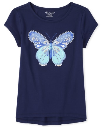 Girls Embellished Butterfly High Low Top
