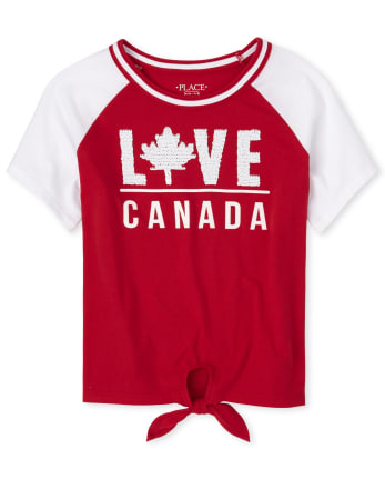 Girls Canada Day Love Tie Front Top