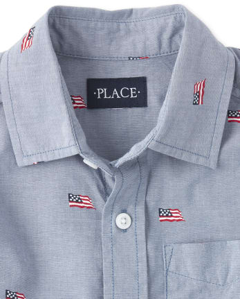 Camisa con botones a juego de cambray con la bandera de papá y yo de Americana para niños