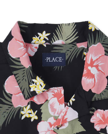 Mens Matching Family Tropical Poplin Button Down Shirt