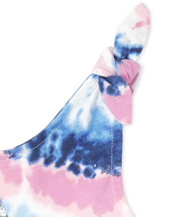 Vestido de niñas con hombros anudados y efecto tie-dye con estrella y lentejuelas