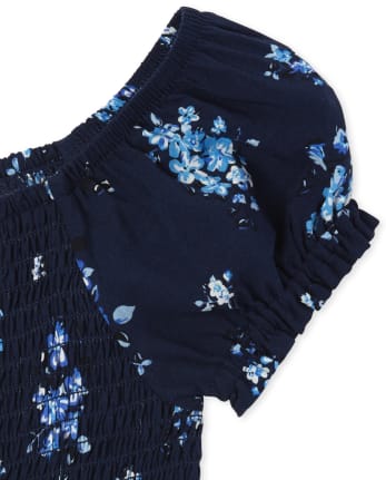 Girls Floral Smocked Jumpsuit