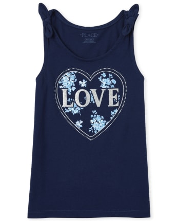 Girls Mix And Match Glitter Love Tie Shoulder Tank Top