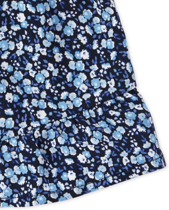 Girls Print Off Shoulder Top And Ruffle Shorts Set