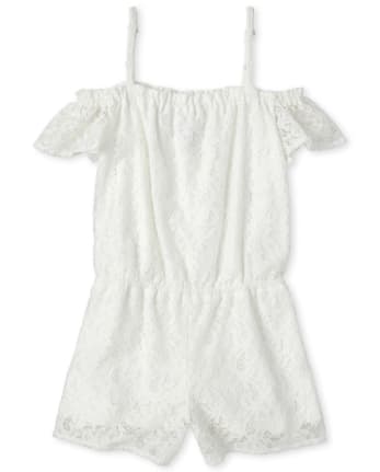 Girls Lace Off Shoulder Romper