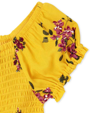 Mameluco fruncido floral para niñas