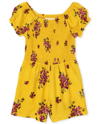 Mameluco fruncido floral para niñas