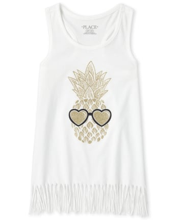 Girls Mix And Match Glitter Fringe Tank Top