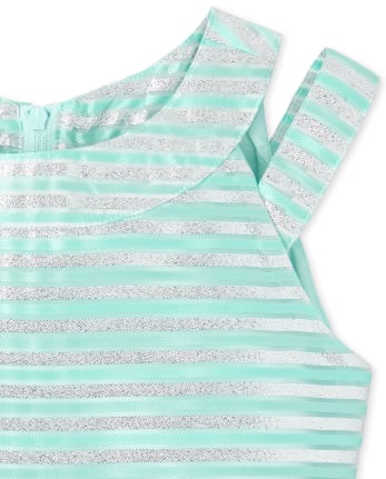 Girls Metallic Striped Jacquard Cut Out Dress