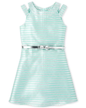 Girls Metallic Striped Jacquard Cut Out Dress