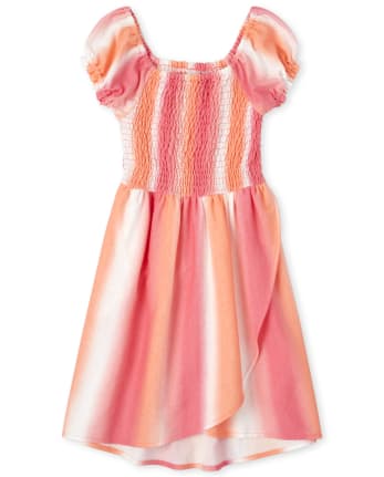 Girls Ombre Smocked High Low Dress