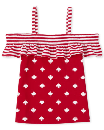 Girls Canada Day Mix And Match Maple Leaf Off Shoulder Top
