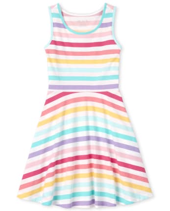 Girls Rainbow Striped Tank Dress