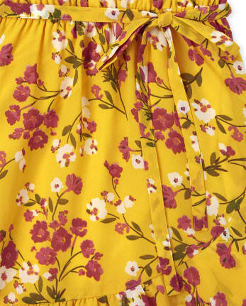 Girls Floral Faux Wrap Dress