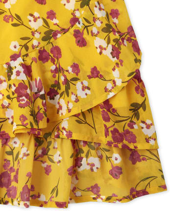 Girls Floral Faux Wrap Dress