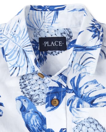Boys Parrot Poplin Button Down Shirt
