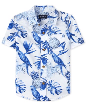 Boys Parrot Poplin Button Down Shirt