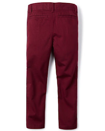 Boys Uniform Stretch Skinny Chino Pants - Slim - REDWOOD