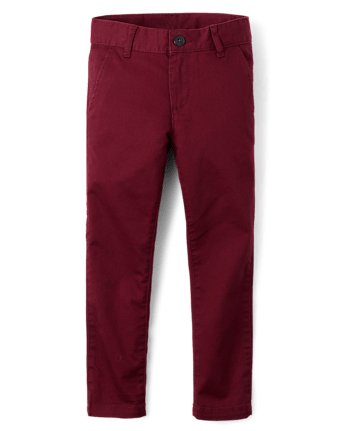 Boys Uniform Stretch Skinny Chino Pants - Slim - REDWOOD