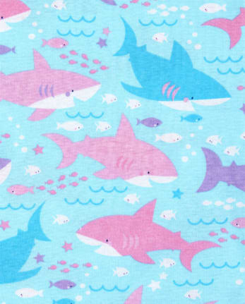 Girls Matching Family Shark Snug Fit Cotton Pajamas