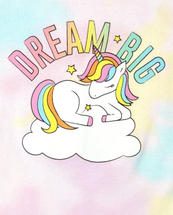 Girls Unicorn Tie Dye Snug Fit Cotton 4-Piece Pajamas