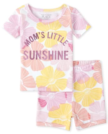 Pijamas de algodón ajustados a juego con estampado de sol de mamá y yo para bebés y niñas pequeñas