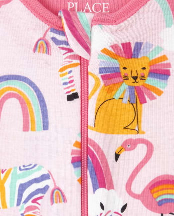 Pijamas de una pieza de algodón ajustados con diseño de león arcoíris para bebés y niñas pequeñas