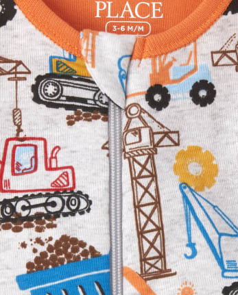 Pijamas de una pieza recortados de algodón ajustados para construcción para bebés y niños pequeños