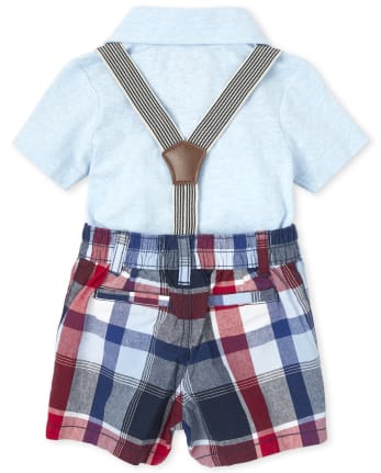 Baby Boys Polo Bodysuit And Plaid Shorts Outfit Set