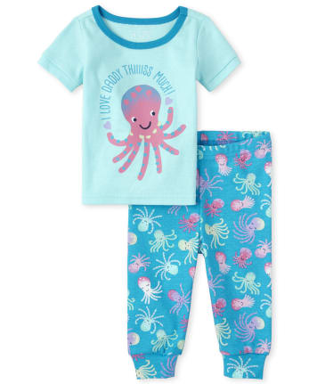 Pyjama en coton ajusté Daddy Octopus pour bébés et petites filles