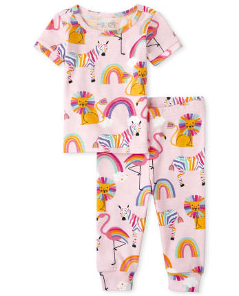 Pyjama En Coton Ajuste A Manches Courtes Avec Imprime Lion Et Zebre Arc En Ciel Pour Bebe Et Toute Petite Fille The Children S Place Ca Cameo
