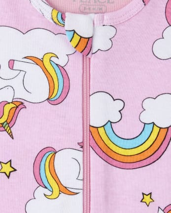 Pijamas de una pieza de algodón ajustados con unicornio arcoíris para bebés y niñas pequeñas