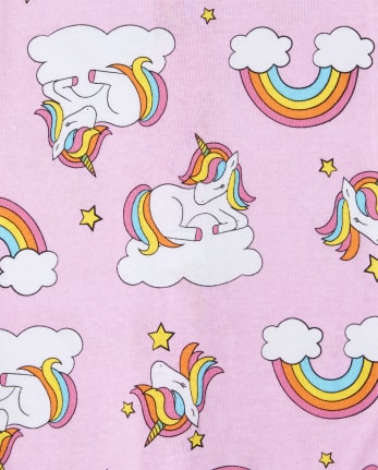Pijamas de una pieza de algodón ajustados con unicornio arcoíris para bebés y niñas pequeñas