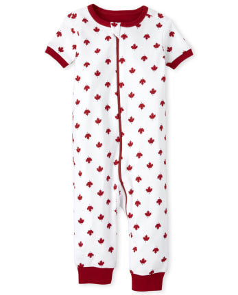 Baby Canada Day Maple Leaf Snug Fit Cotton One Piece Pajamas