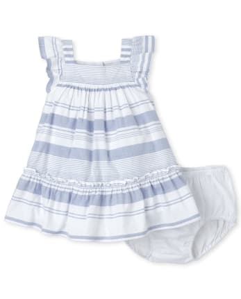 Baby Girls Mommy And Me Striped Matching Ruffle Dress