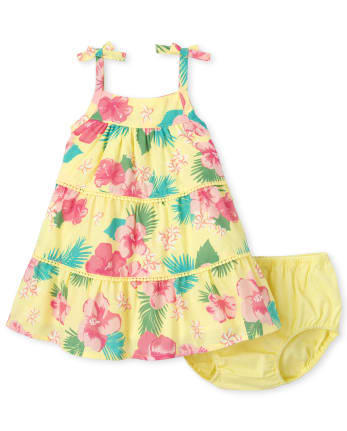 Ensemble Robe A Volants Et Culotte Fleurie Sans Manches A Imprime Floral Pour Bebe Fille The Children S Place