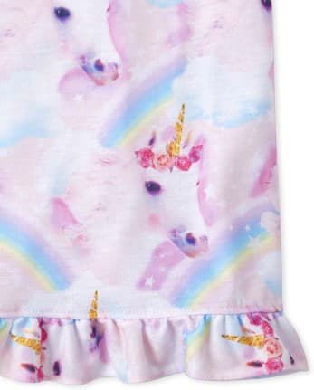 Girls Rainbow Unicorn Ruffle Nightgown