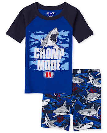 Boys Glow Shark Snug Fit Cotton Pajamas