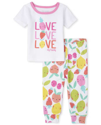 Pijama de algodón ajustado con estampado de frutas de corta para bebés y niñas pequeñas | The Children's Place - WHITE