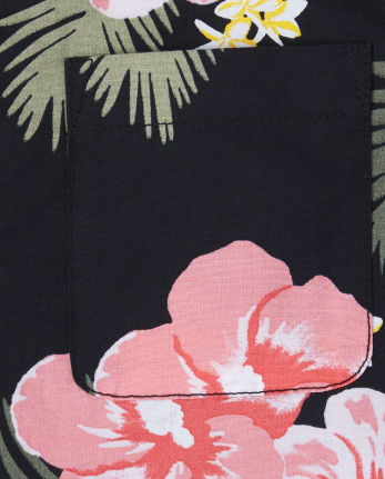 Boys Matching Family Tropical Poplin Button Down Shirt