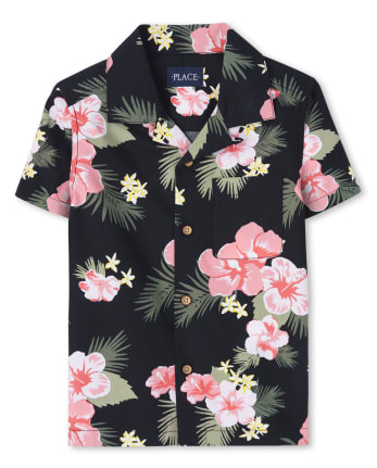 Boys Matching Family Tropical Poplin Button Down Shirt