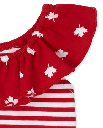 Haut à volants rayé à mélanger et assortir pour la fête du Canada pour petites filles