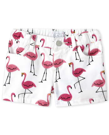 Baby And Toddler Girls Flamingo Denim Shortie Shorts