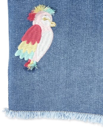 Baby And Toddler Girls Embroidered Bird Denim Shortie Shorts