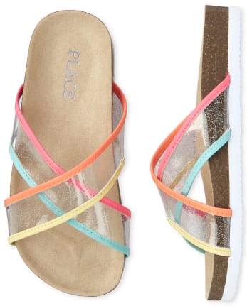 Girls Glitter Rainbow Clear Sandals