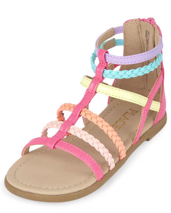 Toddler Girls Rainbow Braided Faux Leather Gladiator Sandals | The ...
