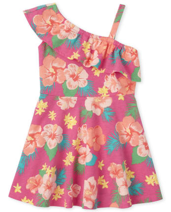 Baby And Toddler Girls Sleeveless Floral Print Knit One Shoulder Dress ...